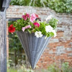 Slate Faux Rattan Hanging Cone 14 Inches