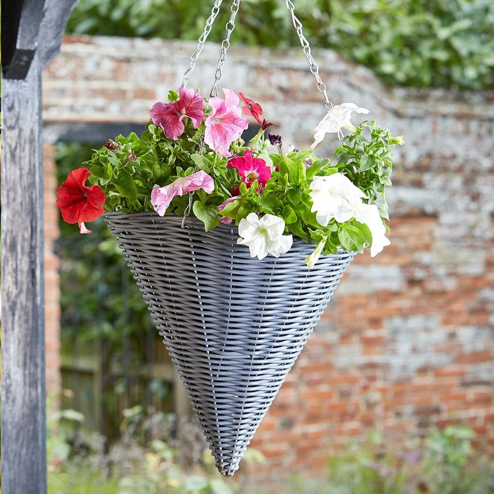 Slate Faux Rattan Hanging Cone 14 Inches 3 Slate Faux Rattan Hanging Cone 14 Inches