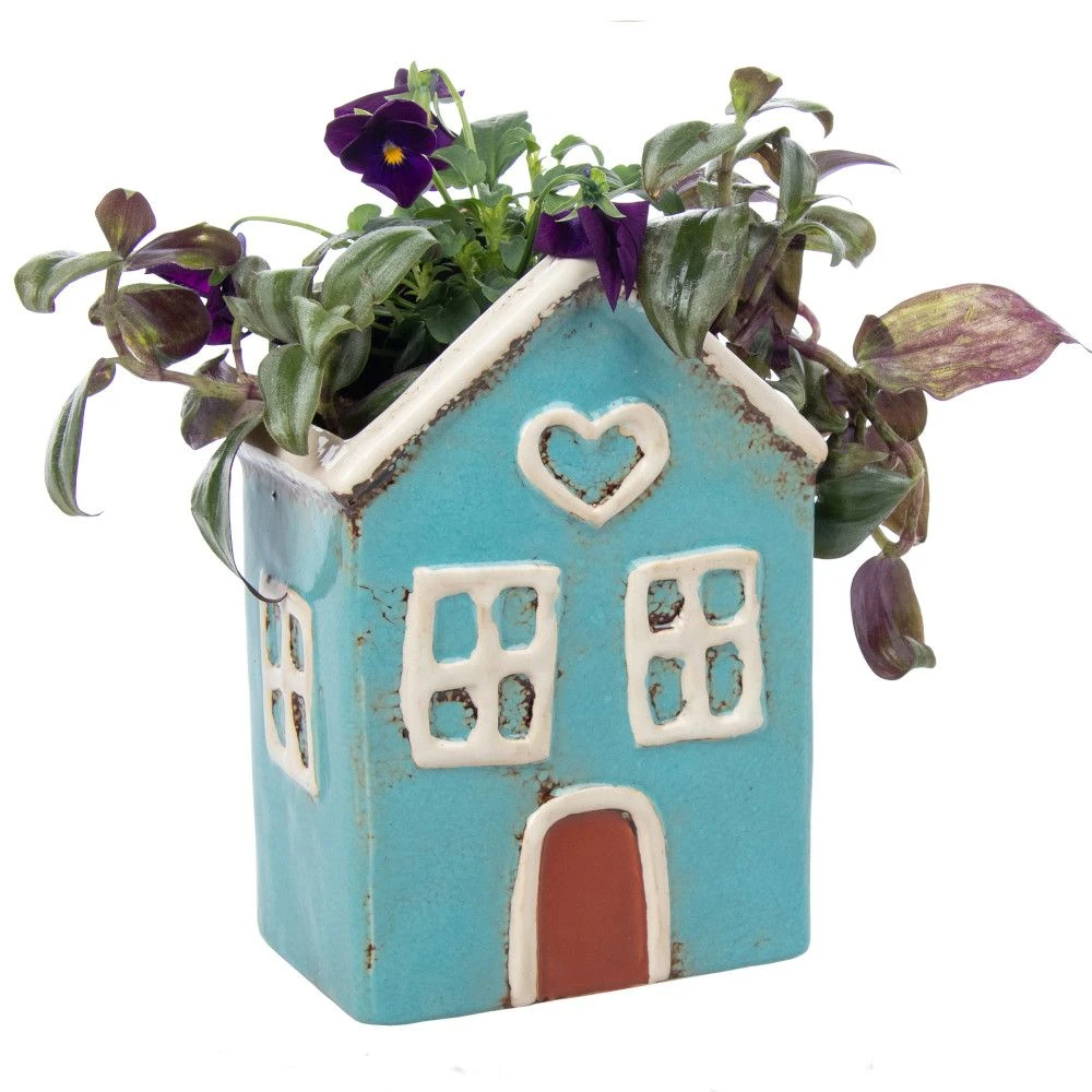 Heart House Planter In Teal - Village Pottery Collection 3 Heart House Planter In Teal - Village Pottery Collection